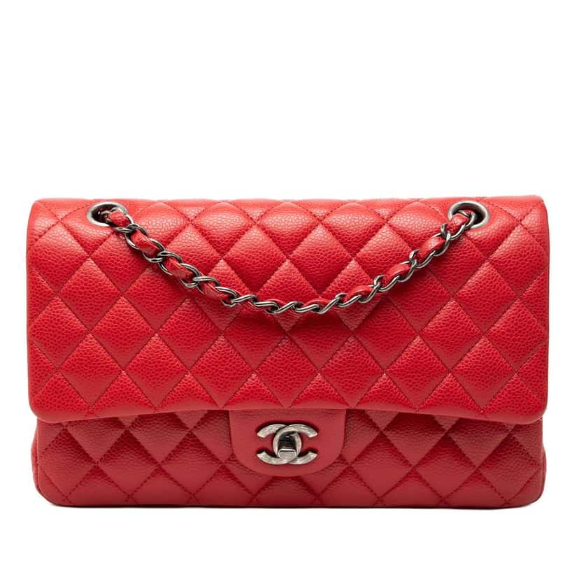 Chanel Medium Classic Caviar Double Flap Red Leather Very good condition - Front View