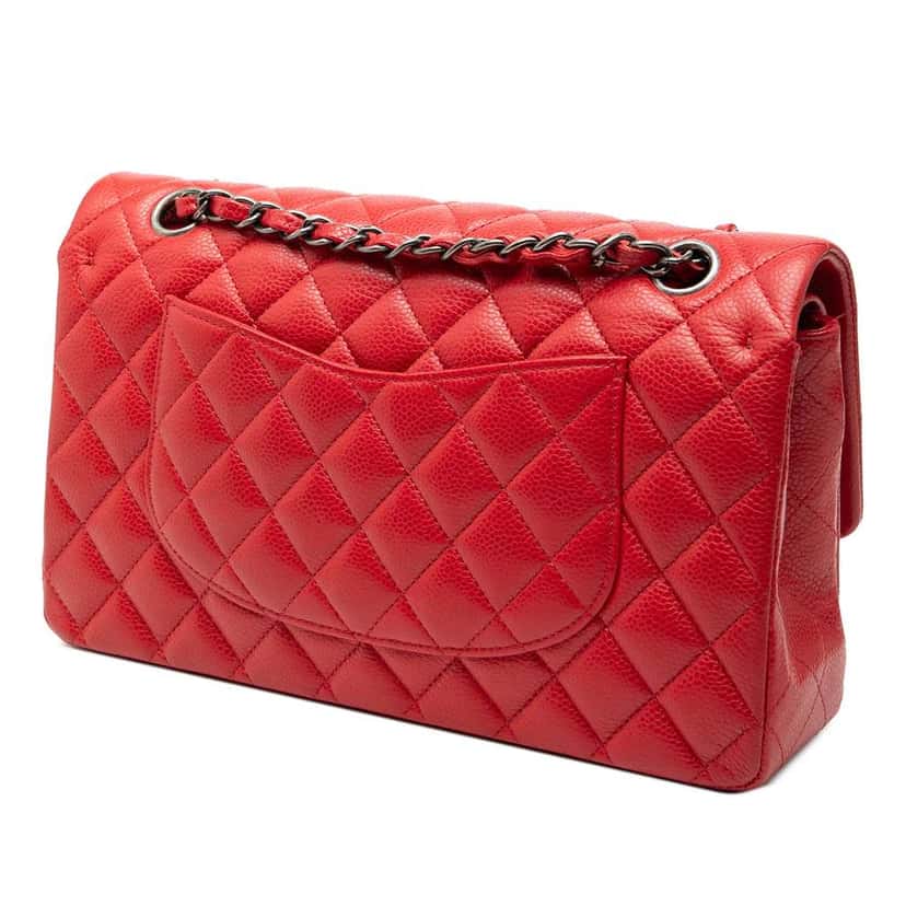 Chanel Medium Classic Caviar Double Flap Red Leather Very good condition - Back View