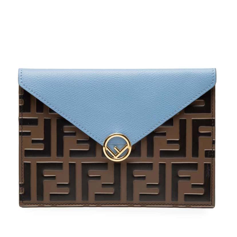 Fendi Zucca Embossed Leather Envelope Clutch Brown Leather Good condition - Front View