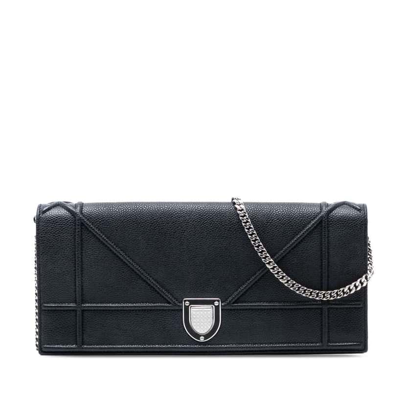 Dior Grained Calfskin Diorama Pochette Clutch Black Leather Very good condition - Front View