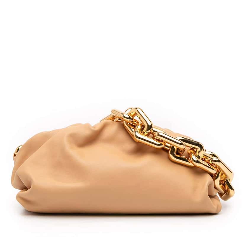 Bottega Veneta Small Lambskin Chain Pouch Brown Leather Very good condition - Front View