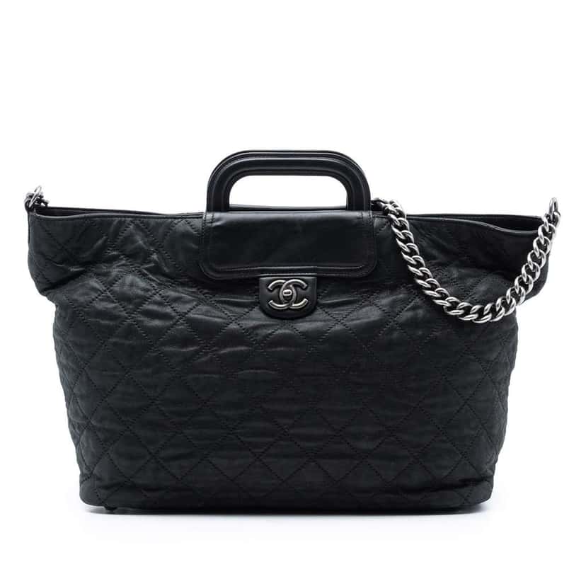 Chanel Large Iridescent Quilted Calfskin In The Mix Shopping Tote Black Leather Very good condition - Front View