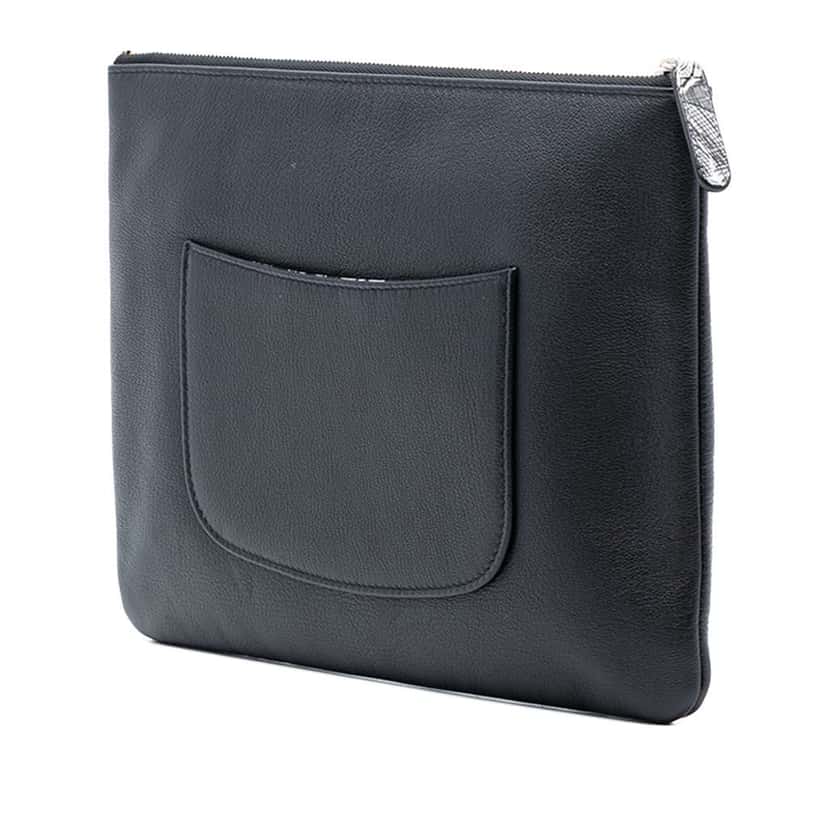 Chanel Medium Goatskin Lucky Clover O Case Clutch Black Leather Very good condition - Back View