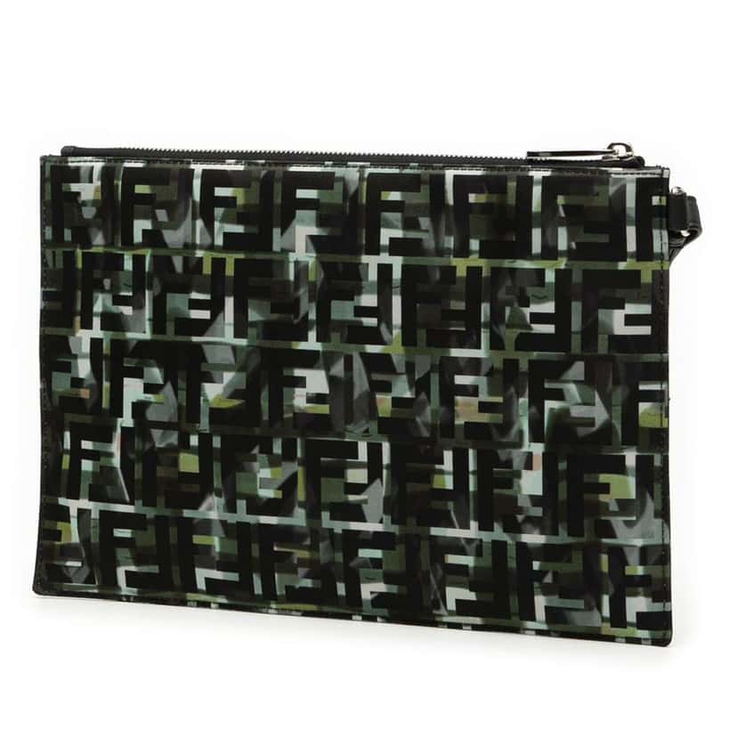 Fendi FF 1974 Nylon Camouflage Wristlet Pouch Black Very good condition - Back View