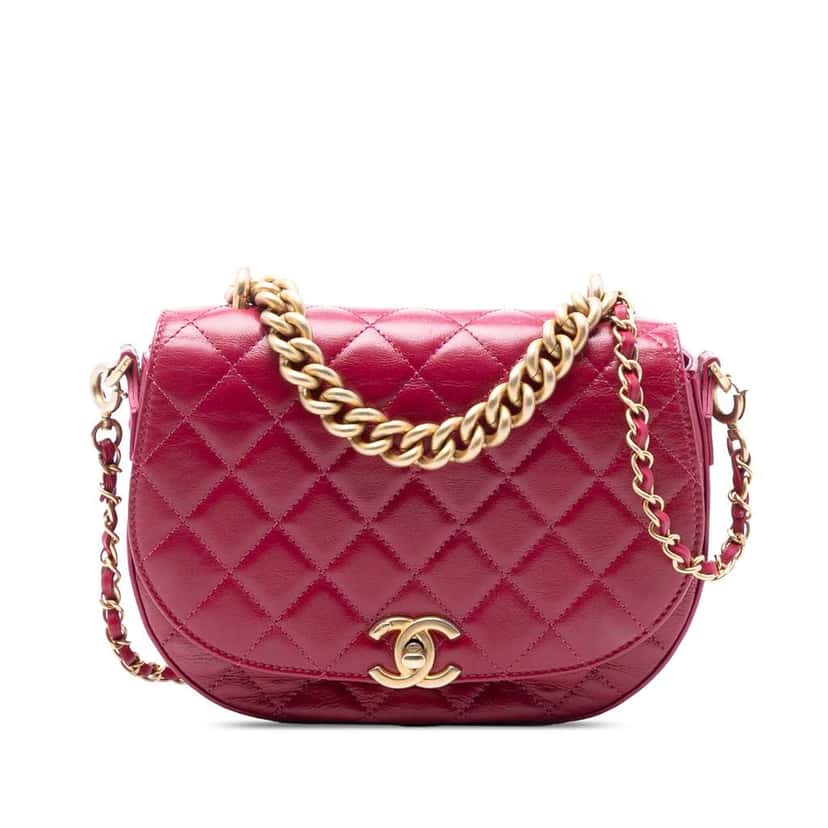 Chanel CC Quilted Shiny Calfskin Single Flap Pink Leather Good condition - Front View