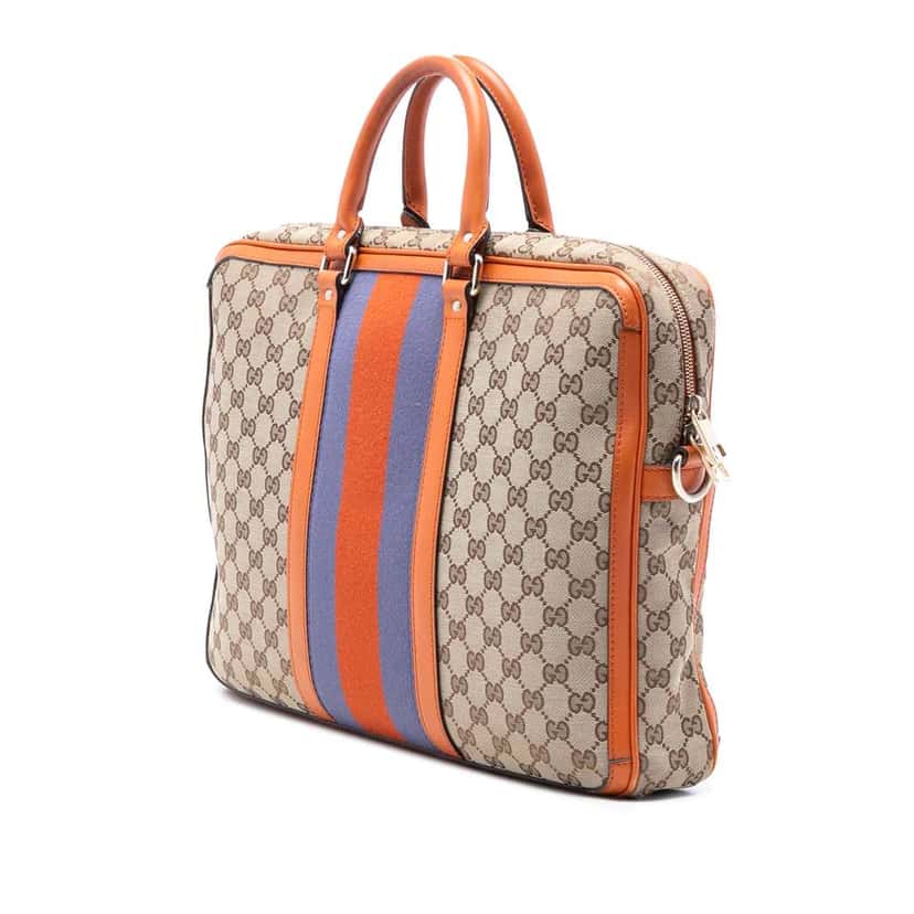 Gucci GG Canvas Web Briefcase Brown Canvas Good condition - Back View