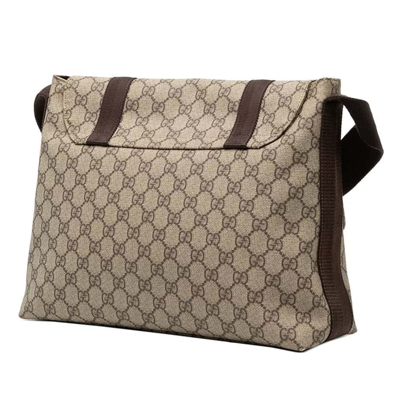 Gucci Large GG Supreme Double Buckle Flap Messenger Bag Brown Canvas Good condition - Back View