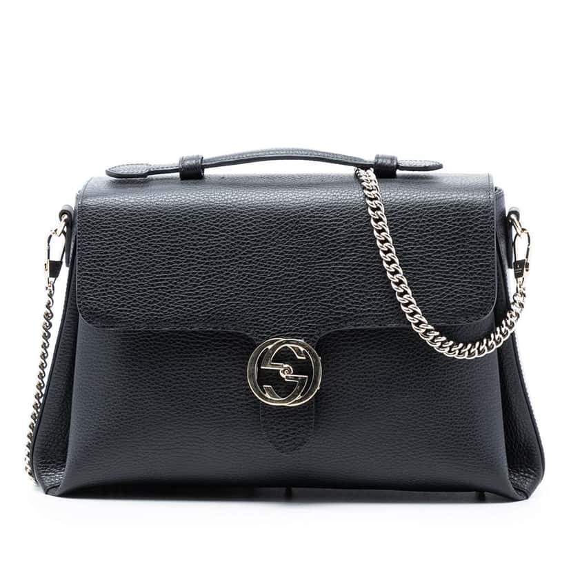 Gucci Medium Dollar Calf Interlocking G Satchel Black Leather Very good condition - Front View