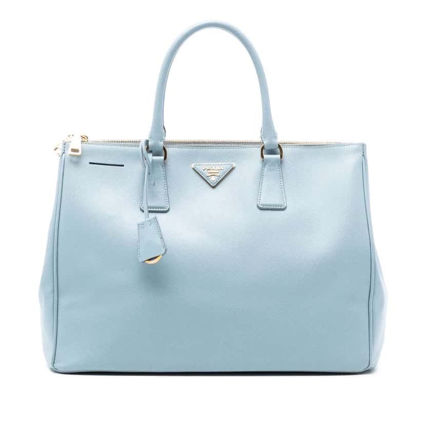 Prada Large Saffiano Lux Galleria Double Zip Satchel Blue Leather Good condition - Front View