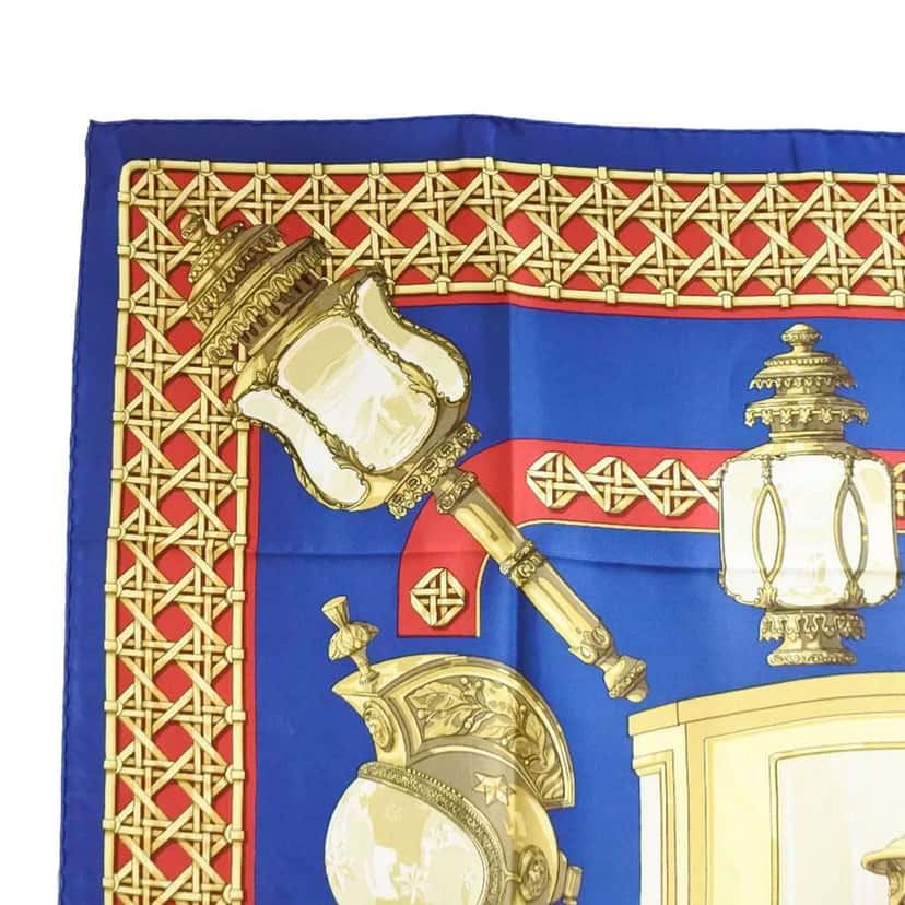 Hermès Feux de Route Silk Scarf 90 Blue Silk Good condition - Back View