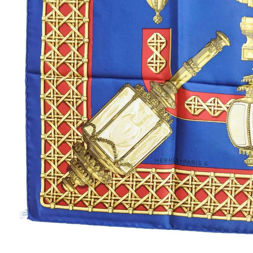 Hermès Feux de Route Silk Scarf 90 Blue Silk Good condition - Model View