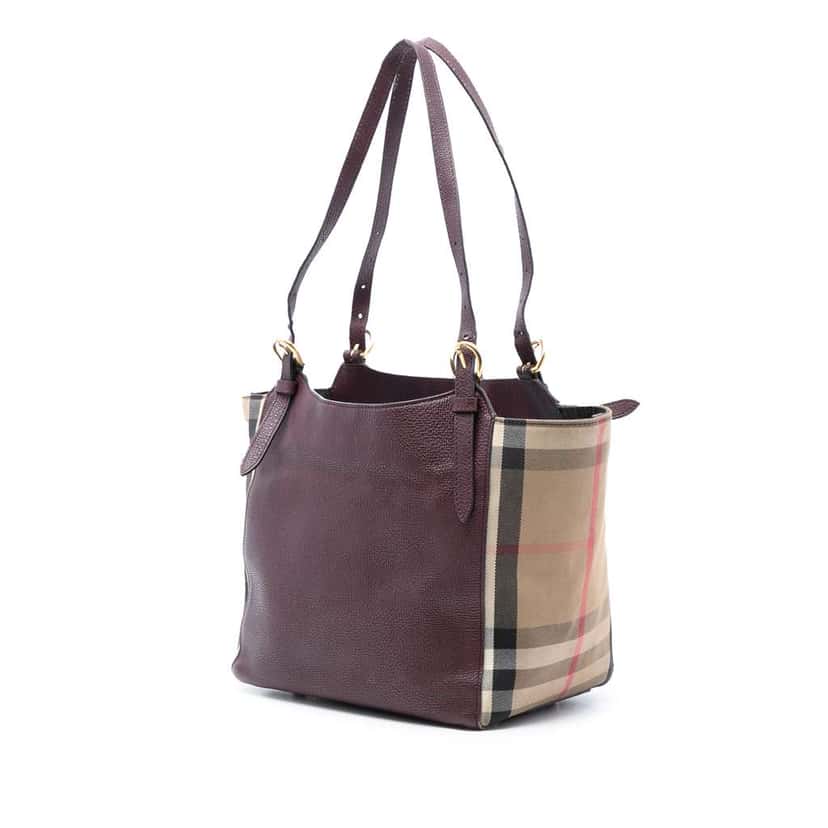 Burberry Small Leather and House Check Canvas Canterbury Tote Red Leather Very good condition - Back View