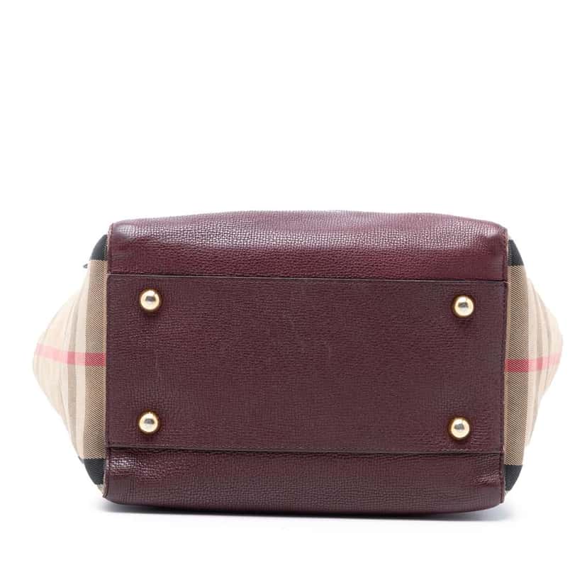 Burberry Small Leather and House Check Canvas Canterbury Tote Red Leather Very good condition - Inside View