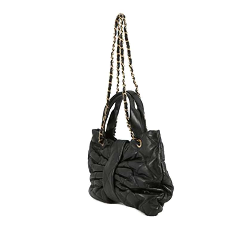 Chanel Shiny Lambskin Bow Bag Black Leather Good condition - Back View