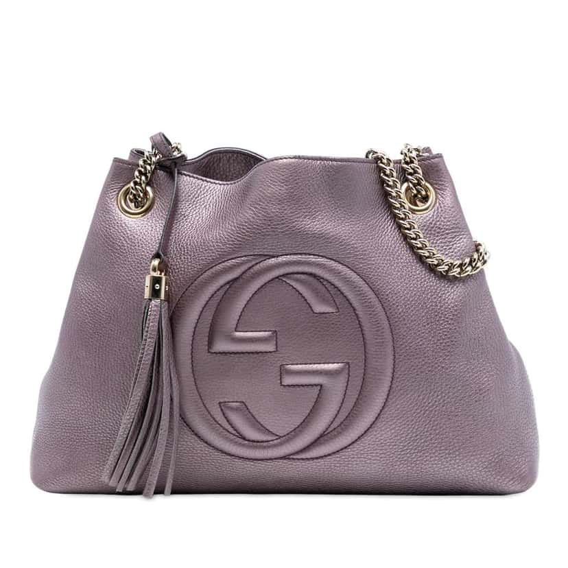 Gucci Medium Metallic Leather Soho Chain Tote Purple Leather Very good condition - Front View