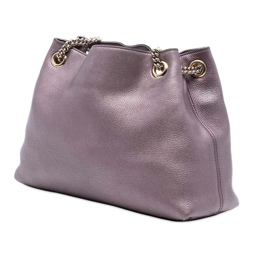 Gucci Medium Metallic Leather Soho Chain Tote Purple Leather Very good condition - Back View