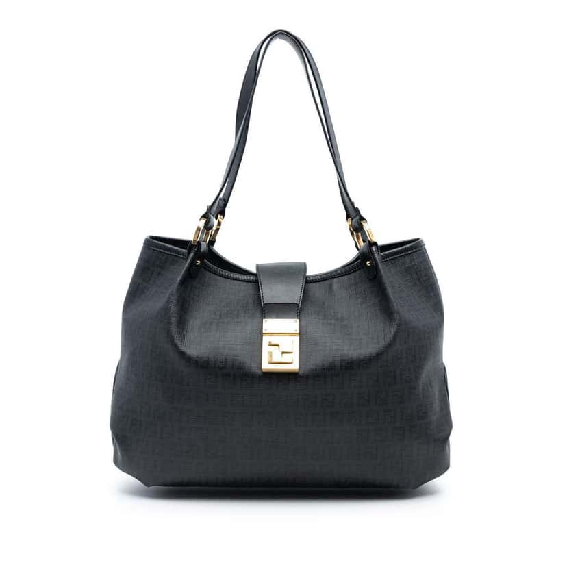 Fendi Zucchino Spalmati Chiusura Tote Black Canvas Good condition - Front View