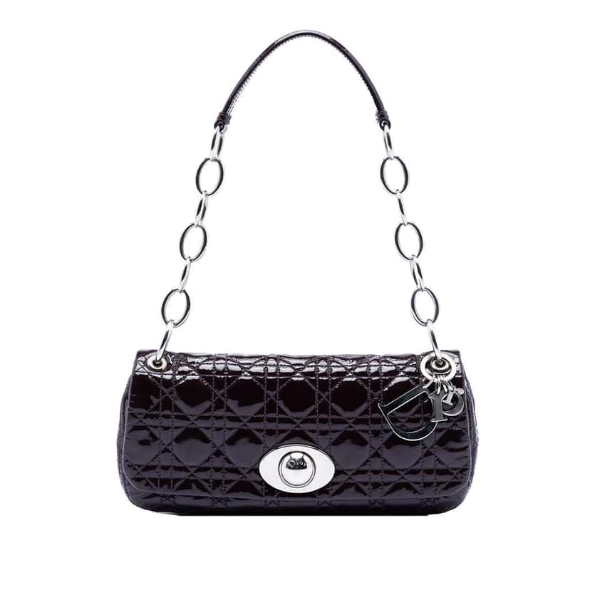 Dior Patent Cannage Rendezvous Shoulder Bag Purple Leather Good condition - Front View