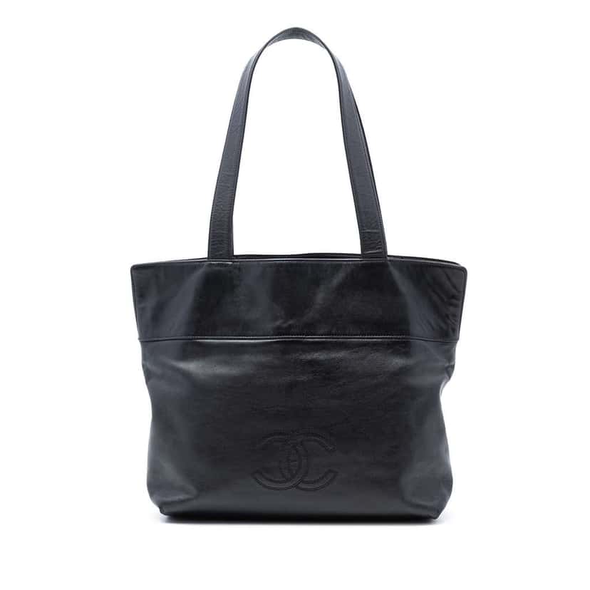 Chanel CC Lambskin Tote Black Leather Good condition - Front View