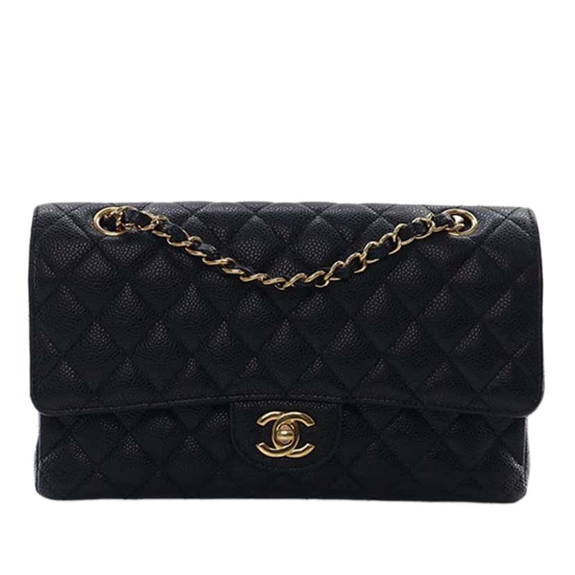 Chanel Medium Classic Caviar Double Flap Black Leather Good condition - Front View
