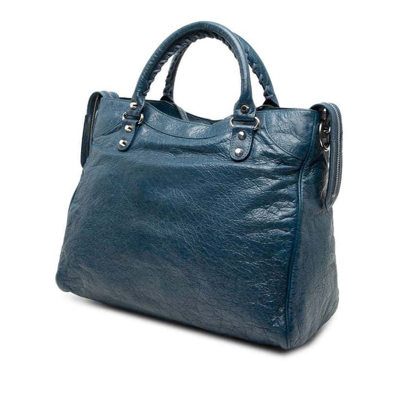 Balenciaga Lambskin Motocross Classic Velo Satchel Blue Leather Good condition - Back View