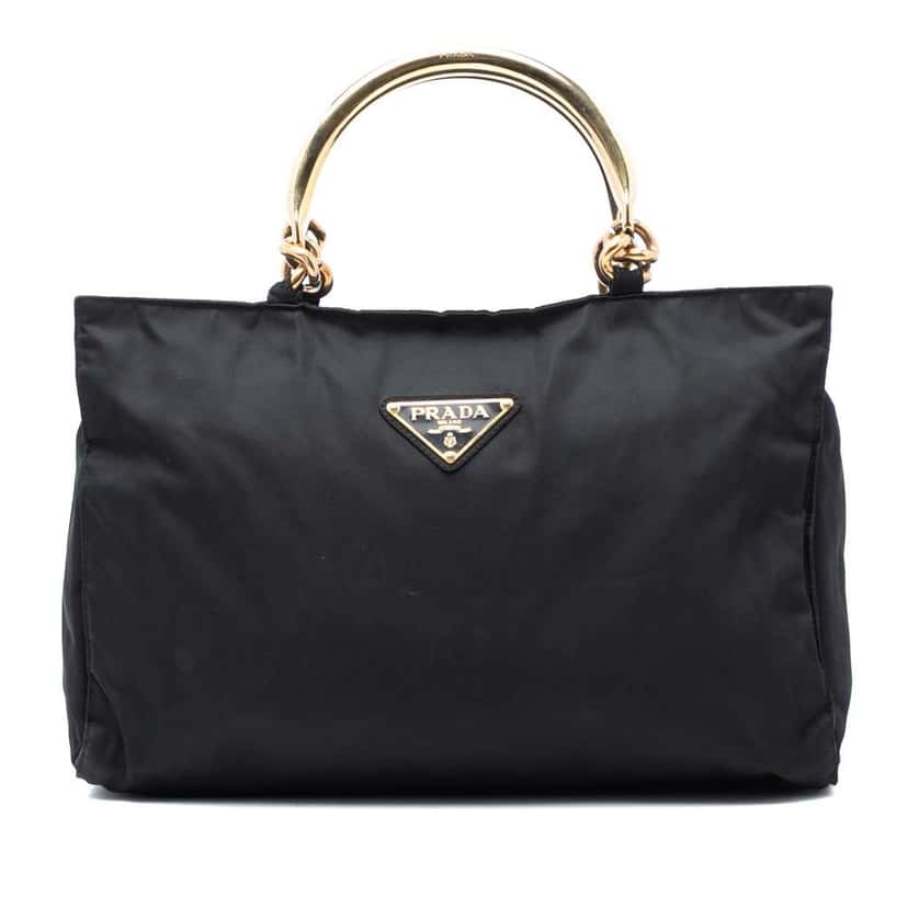 Prada Tessuto Metal Handle Bag Black Good condition - Front View