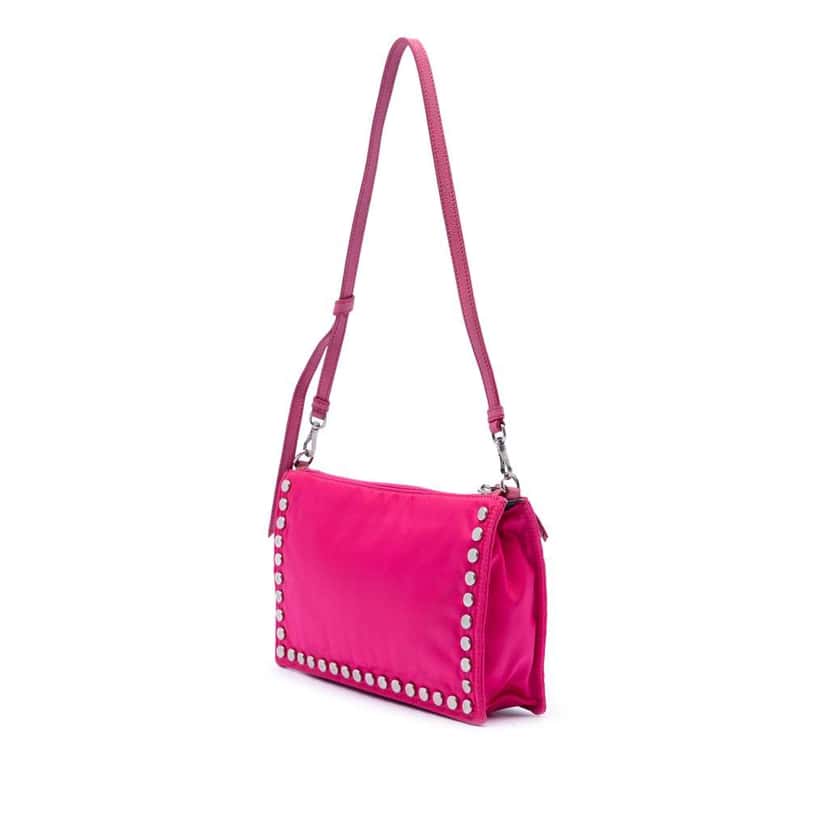 Prada Tessuto Studded Etiquette Shoulder Bag Pink Very good condition - Back View