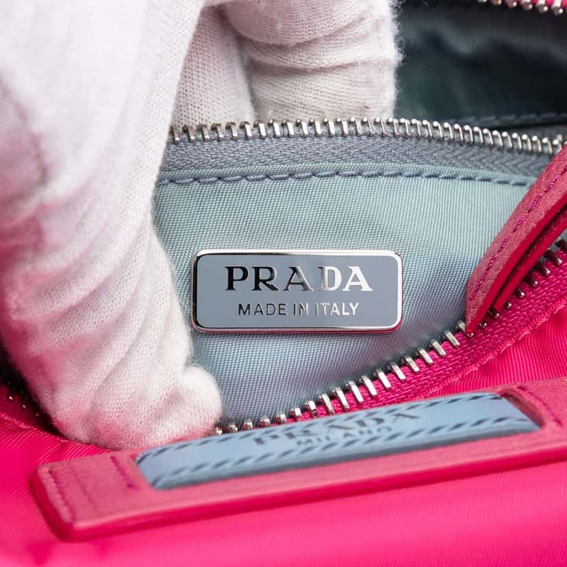 Prada Tessuto Studded Etiquette Shoulder Bag Pink Very good condition - Box View