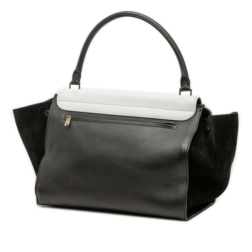 Celine Large Bicolor Leather Trapeze Satchel Black Leather Good condition - Back View