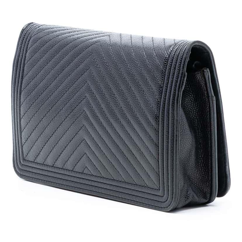 Chanel Chevron Caviar Boy Wallet On Chain Black Leather Good condition - Back View