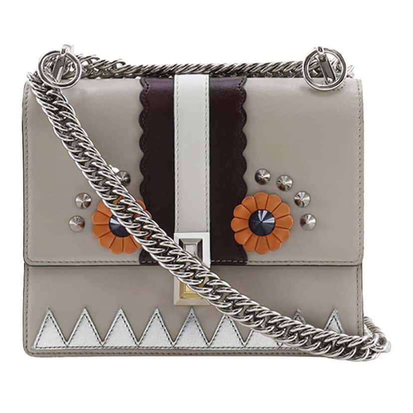 Fendi Vitello Liberty Lucido Catalan Small Mirror Hypnoteyes Studded Kan I Crossbody Brown Leather Very good condition - Front View