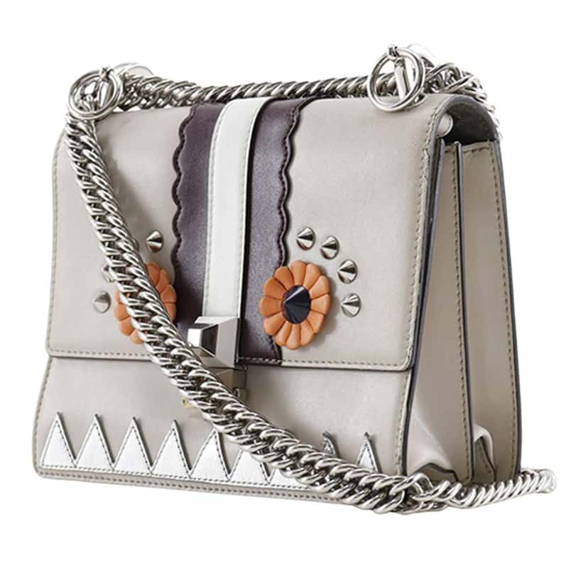 Fendi Vitello Liberty Lucido Catalan Small Mirror Hypnoteyes Studded Kan I Crossbody Brown Leather Very good condition - Back View