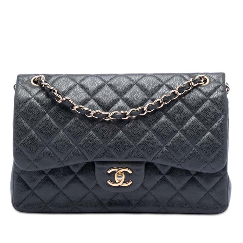 Chanel Jumbo Classic Caviar Double Flap Black Leather Very good condition - Front View