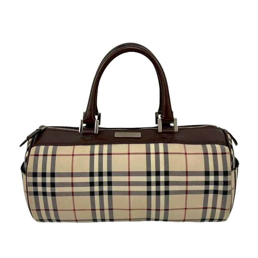 Burberry House Check Canvas Barrel Handbag Brown Canvas Good condition - Front View
