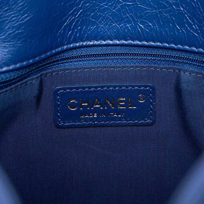 Chanel CC Calfskin Front Zip Drawstring Chain Tote Blue Leather Very good condition - Box View