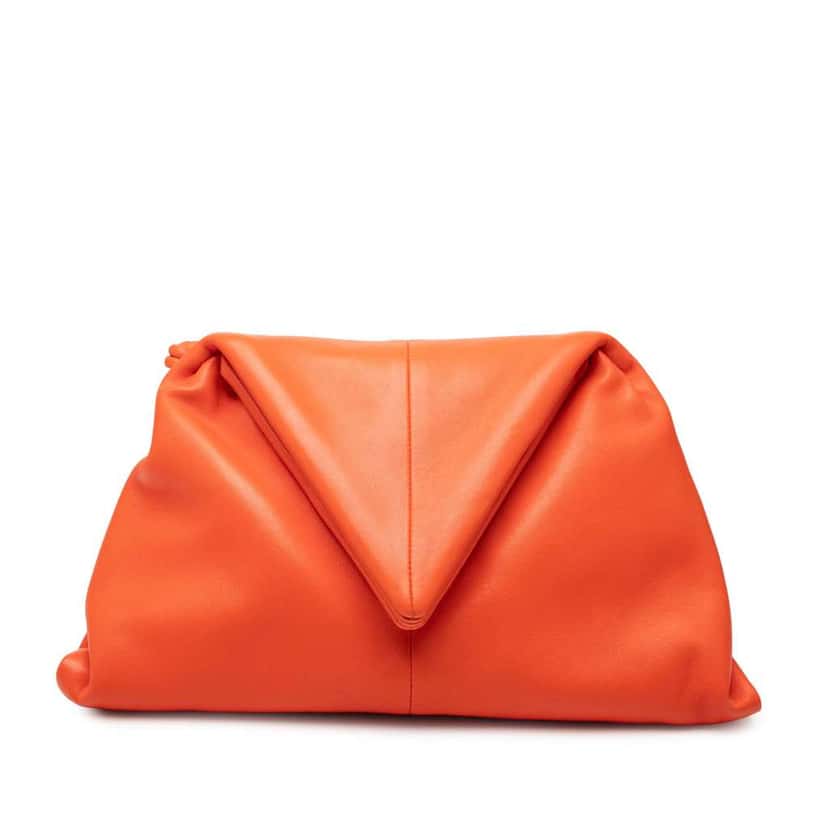 Bottega Veneta Lambskin Trine Fold Over Clutch Orange Leather Good condition - Front View