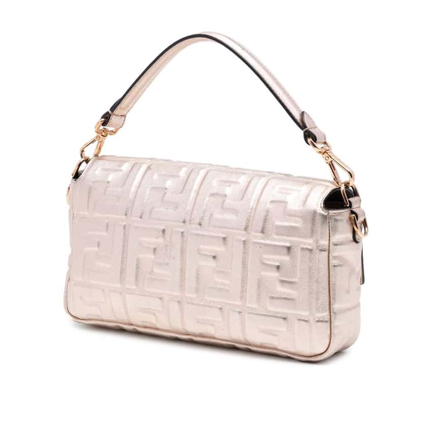 Fendi Zucca Embossed Leather Baguette Satchel Gold Leather Good condition - Back View