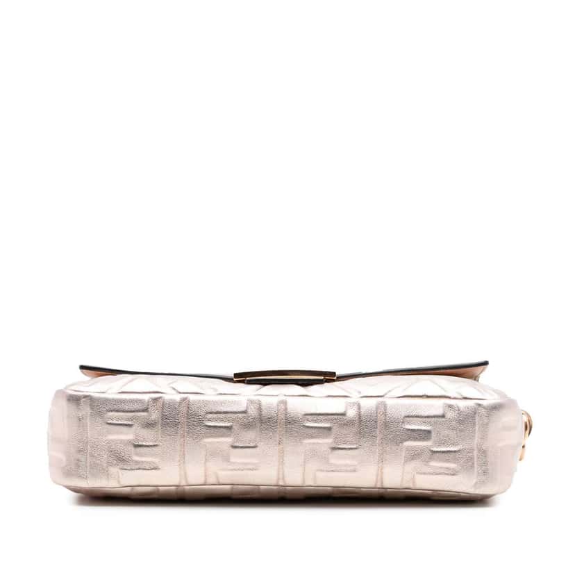 Fendi Zucca Embossed Leather Baguette Satchel Gold Leather Good condition - Inside View