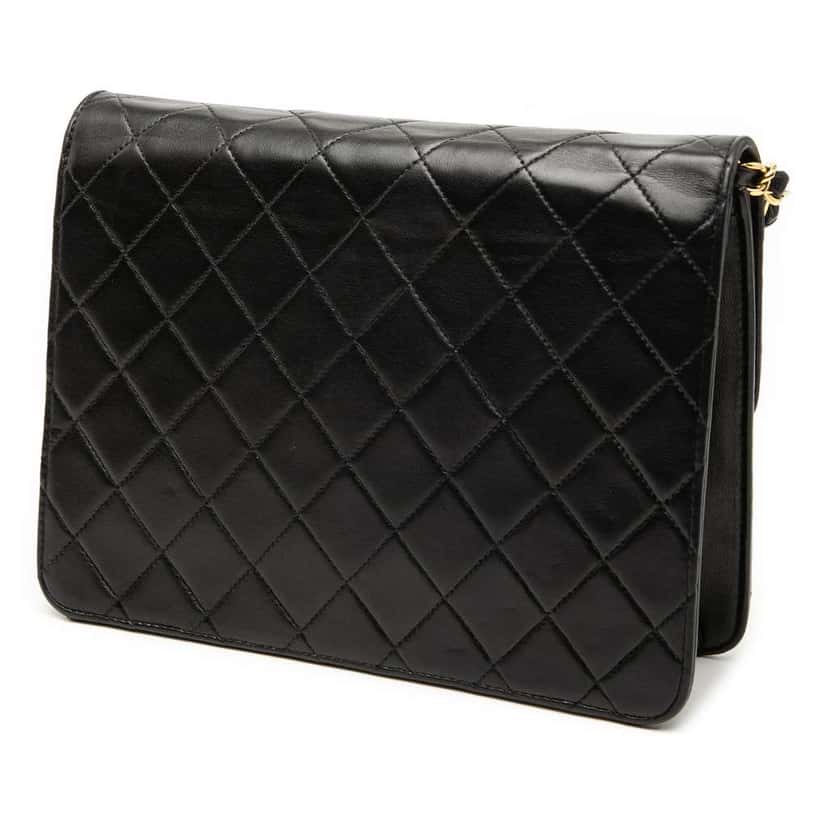 Chanel Small CC Quilted Lambskin Single Flap Black Leather Very good condition - Back View
