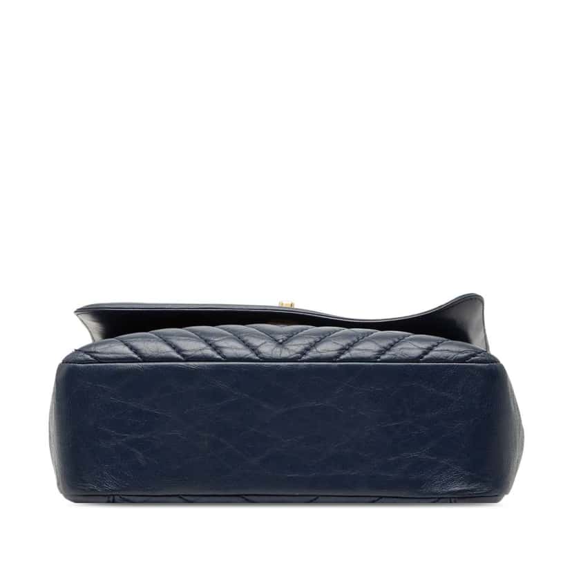 Chanel CC Chevron Aged Calfskin Top Handle Flap Blue Leather Very good condition - Inside View