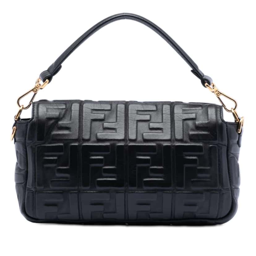 Fendi Zucca Embossed Leather Baguette Satchel Black Leather Good condition - Back View
