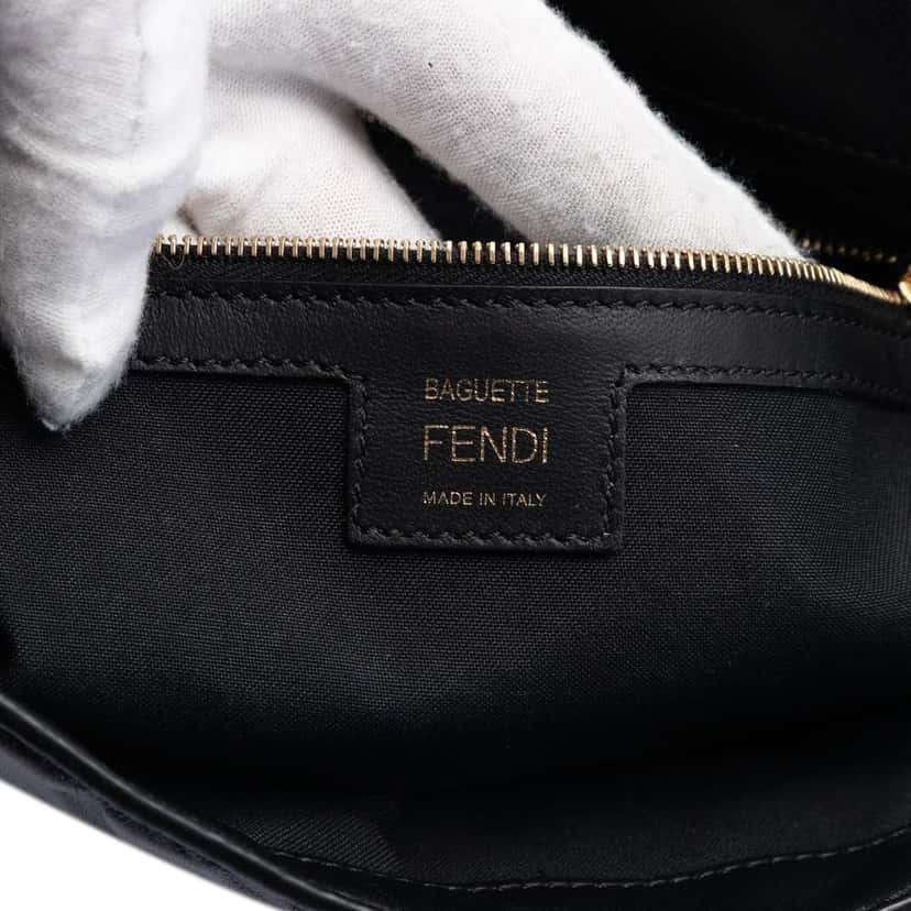 Fendi Zucca Embossed Leather Baguette Satchel Black Leather Good condition - Box View
