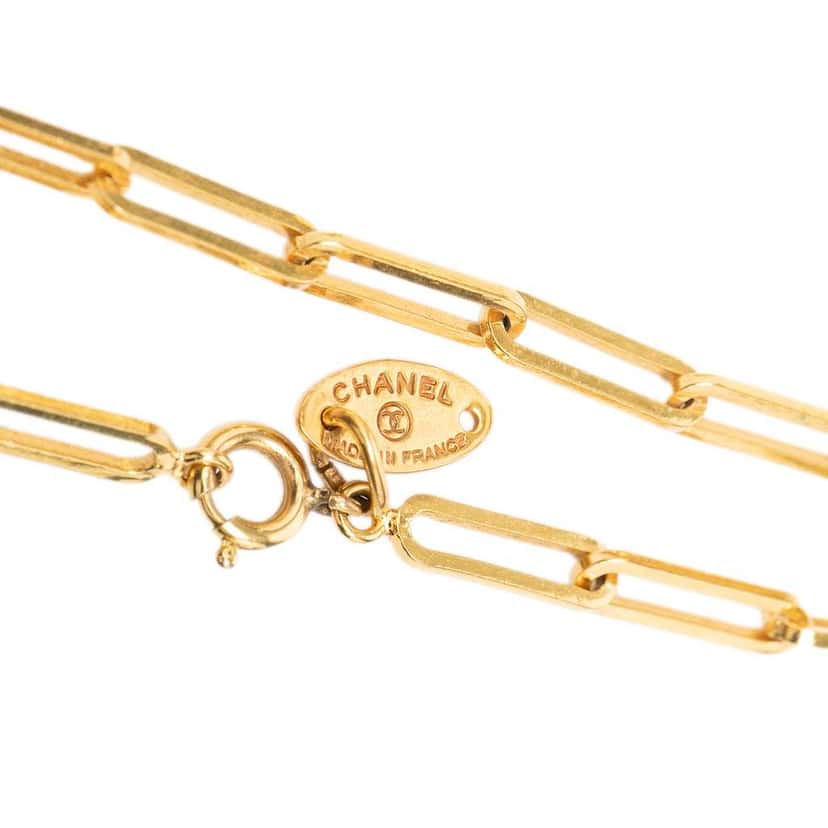Chanel CC Gold Plated Rectangular Pendant Necklace Gold Metal Good condition - Inside View