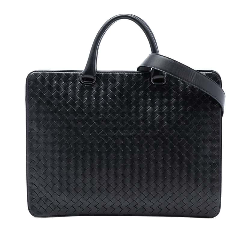 Bottega Veneta Nappa Intrecciato Business Bag Black Leather Good condition - Front View