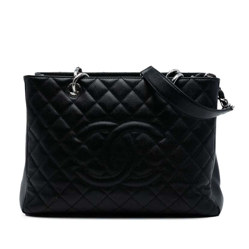 Chanel Caviar Grand Shopping Tote Black Leather Good condition - Front View