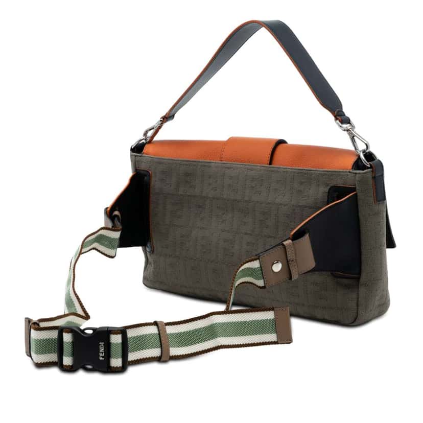 Fendi Large Zucca Canvas and Leather Convertible Belt Baguette Brown Canvas Very good condition - Back View