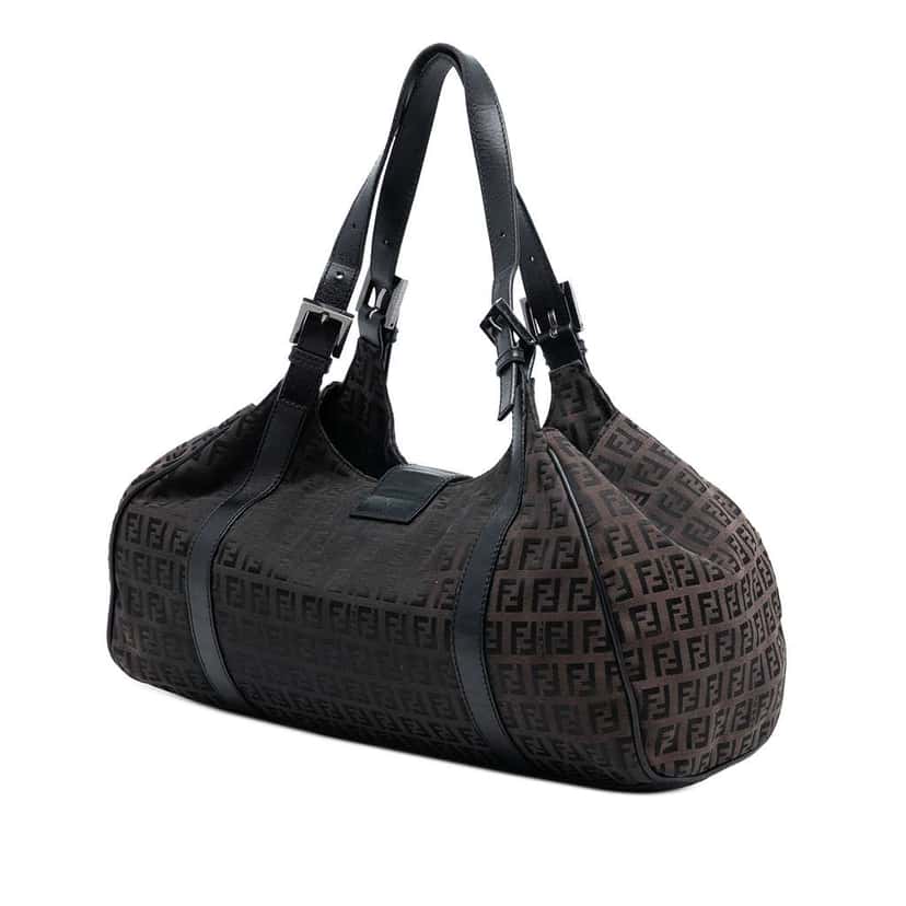 Fendi Zucchino Canvas Shoulder Bag Brown Canvas Good condition - Back View