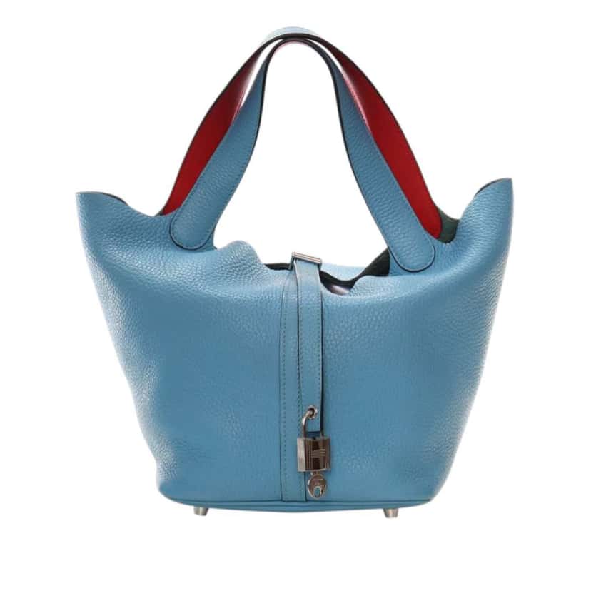 Hermès Clemence and Swift Picotin Lock 22 Eclat Blue Leather Good condition - Front View
