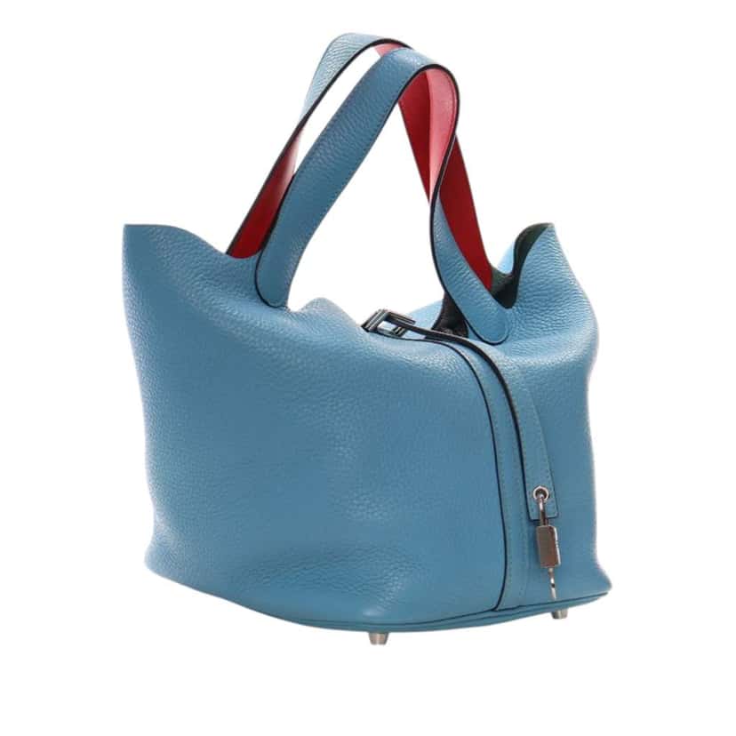 Hermès Clemence and Swift Picotin Lock 22 Eclat Blue Leather Good condition - Back View