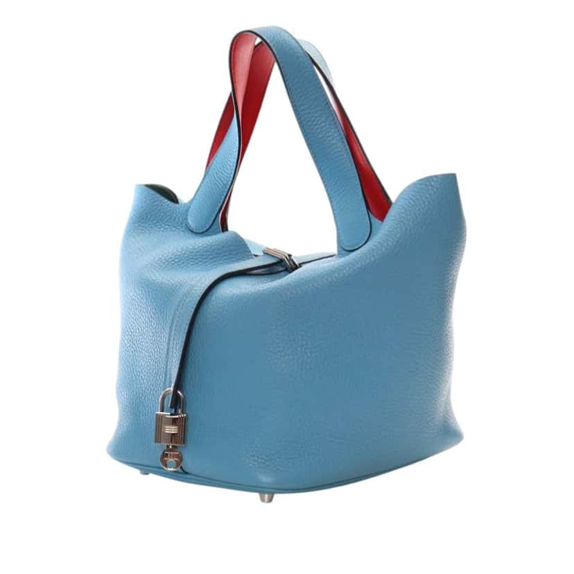 Hermès Clemence and Swift Picotin Lock 22 Eclat Blue Leather Good condition - Inside View